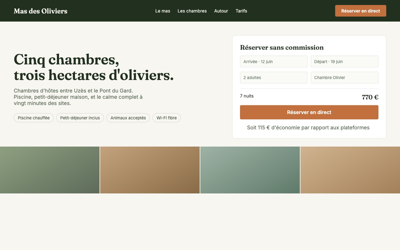 Maquette de site internet pour des chambres d'hôtes : calendrier et réservation en direct