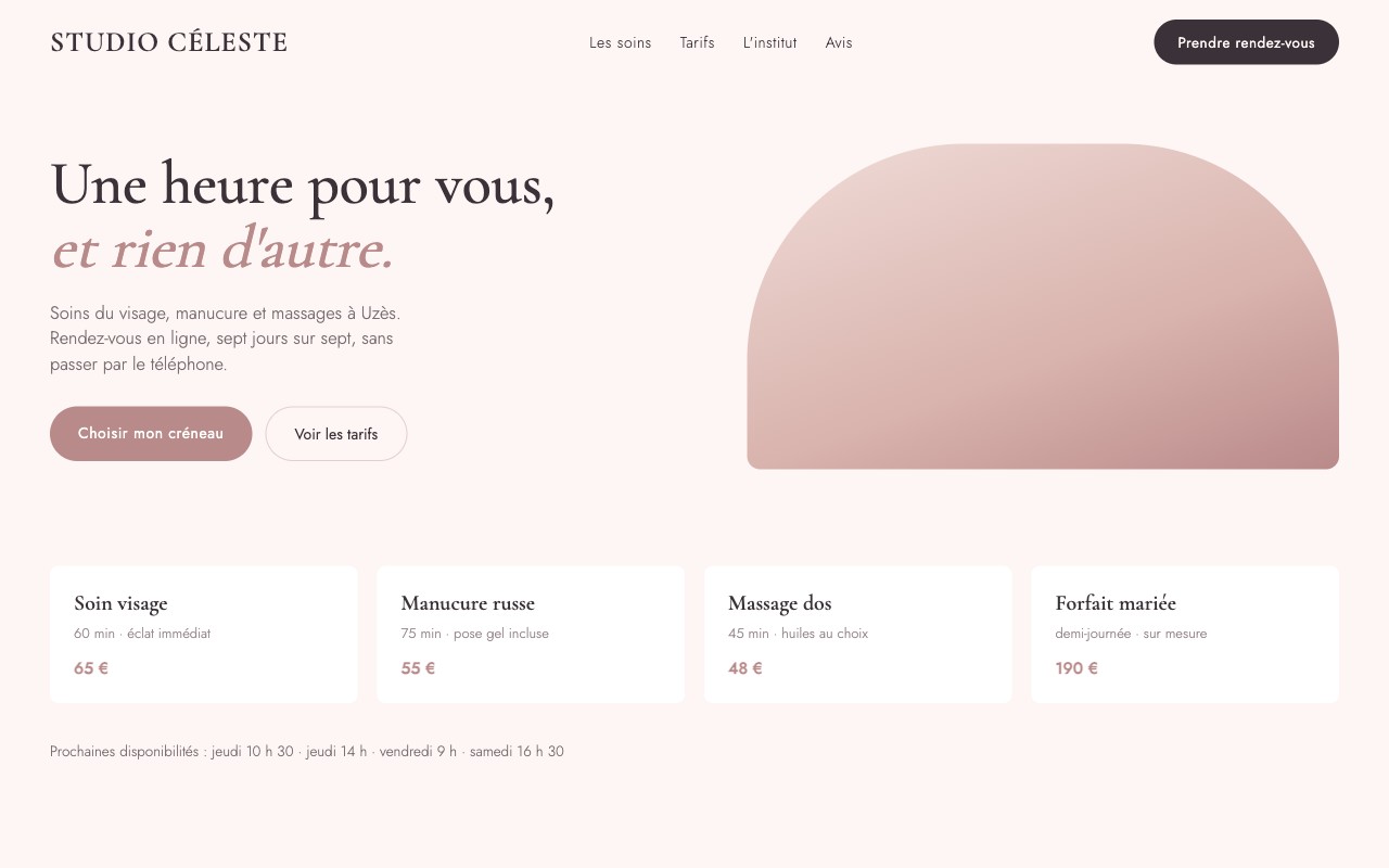 Maquette de site pour un institut de beauté, codée par LB WEB
