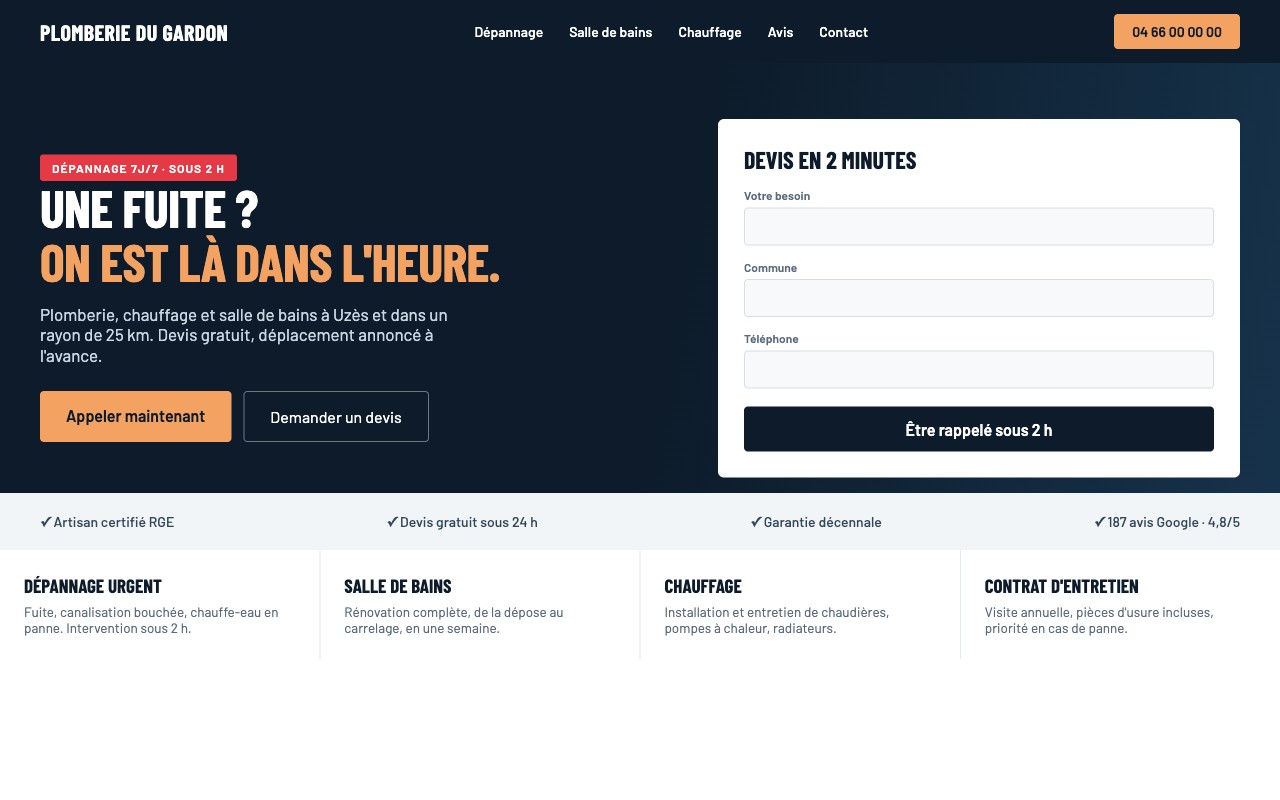 Maquette de site pour un plombier, codée par LB WEB