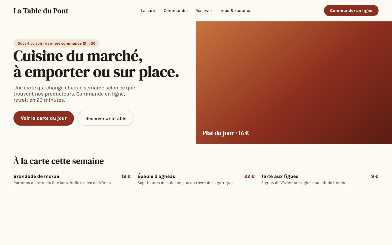 Maquette de site pour un restaurant, codée par LB WEB
